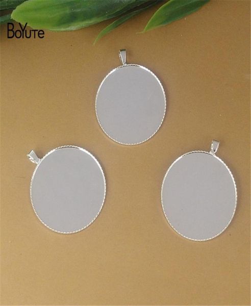 

boyute new product 100pcs 20mm 25mm round cameo cabochon base setting silver plated diy pendant blank bezel tray copper jewelry fi4611839, Slivery;crystal