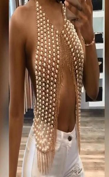 

fashion boho imitation pearls full body chain bar statement tassel pendant charm dress nightclub party jewelry t200508222a5219807, Silver