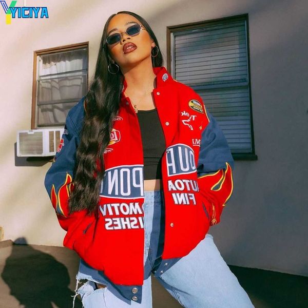 

yiciya summer oversized jackets print baseball jacket women couple bomber racer outerwear varsity hiphop streetwear coat, Black;brown