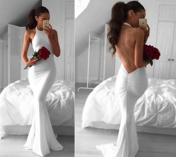 

backless white mermaid prom dresses halter sleeveless 2017 long evening dresses fitted satin michael costello party dre8799519, Black