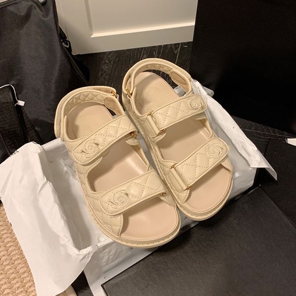 

real leather womens dad sandal candy color flats sandale designer platform sandals leisure outdoor beach shoes with box, Black