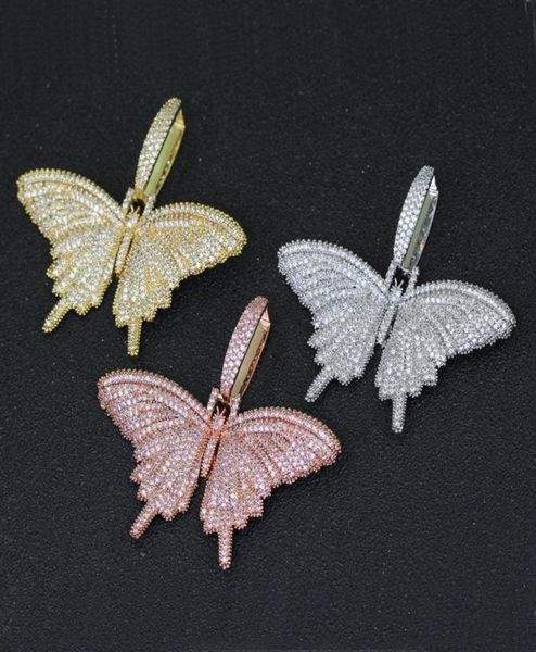 

animal pink butterfly pendant necklace with chain rosegold gold silver cubic zircon men women hip hop rock jewelry307y8124996