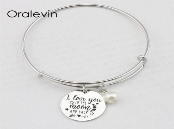 

i love you to the moon and back inspirational hand stamped engraved charm pendant expandable bracelet handmade jewelry 10pcs lot 1920497, Golden;silver