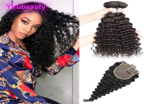 

brazilian virgin hair deep wave bundles with 6x6 lace closure 4 pieceslot human hair extensions with closures middle three p7223276, Black;brown