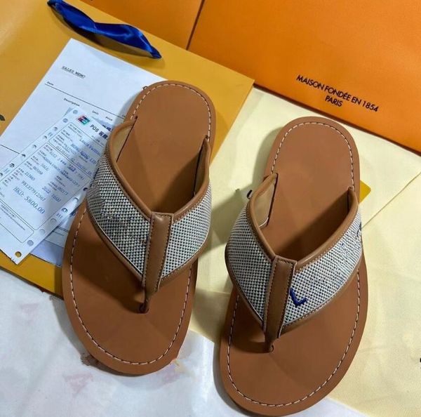 

designer shoes couples slippers canvas embroidery letter flip-flops slipper sandals luxury brand women men flat flip-flop beach shoes home o, Black