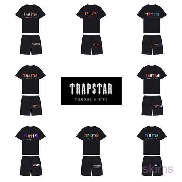 

22ss new 9 colors trapstar mens t shirt and short london street fashion brand suit casual sport shirts neck collar without label, White;black