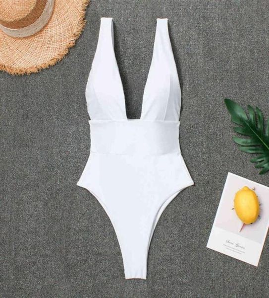

deep v white plunging thong bathing suit women one piece swimsuit bodysuit2711511