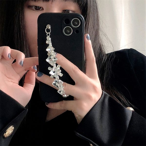 

black cool girl only full cover case for apple iphone14promax 14plus iphone13promax 11pro 12 mini shockproof cover with diamond bracelt shin