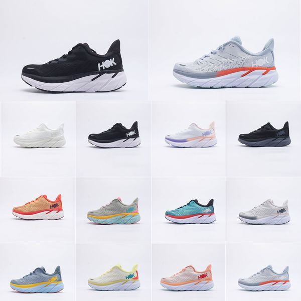 

designer clifton 8 road running shoes sports casual shoes low cut breathable comfortable shock absorbing mens womens sneakers 36-45, Black
