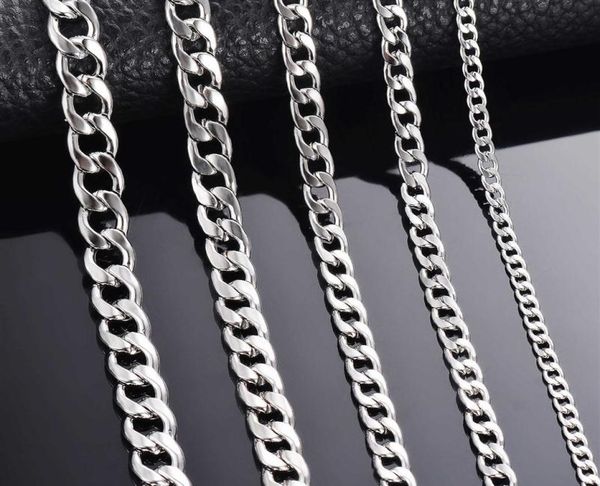 

1 piece width 3mm 4 5mm 5mm 6mm 7mm 7 5mm curb cuban link chain necklace for men women basic punk stainless steel chain chokers q07110824, Silver