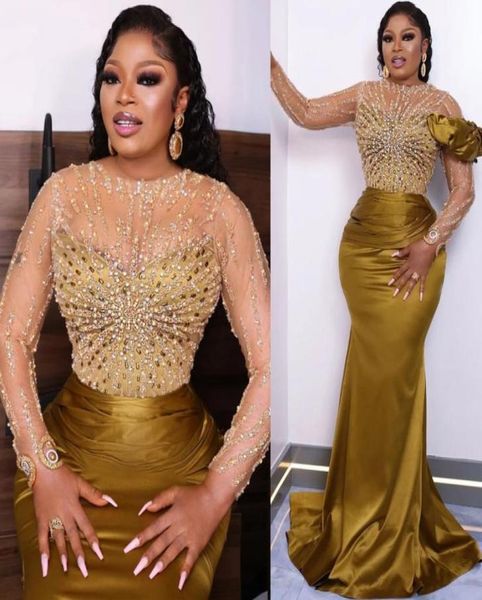

2022 arabic aso ebi gold mermaid prom dresses beaded crystals evening formal party second reception birthday engagement gowns dres6430339, Black
