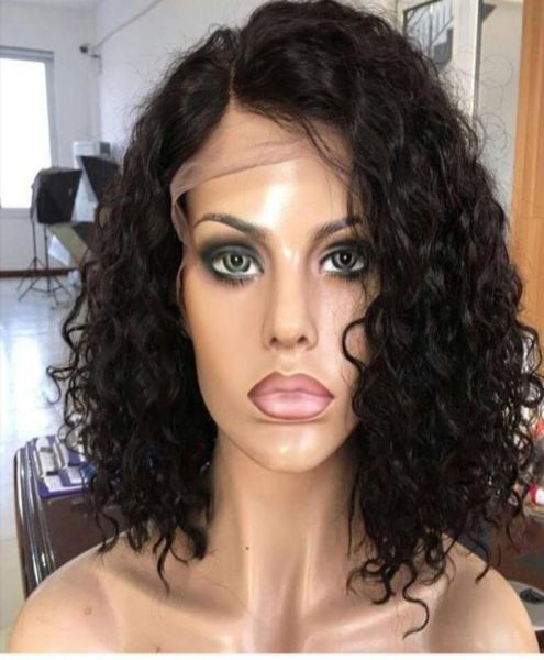

water wave curly bob human hair full lace wig curly lace front wig swiss lace brazilian virgin wavy human hair wigs45969303338918, Black;brown