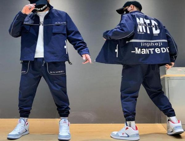 

men039s casual tracksuit suit 2020 autumn zipper jacket loose trousers twopiece running sportswear suit mens clothing set17988332356892, Black;blue