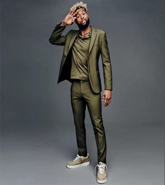 

olive green slim fit mens suits wedding grooms tuxedos notched lapel formal blazer two buttons prom suit jacket and pants4408931, Black;gray