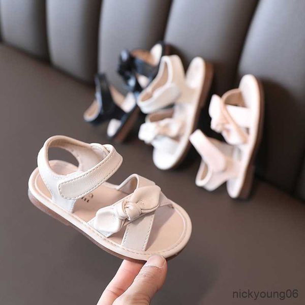 

sandals girls sandals 2023 summer new children bowknot princess shoes fashion soft sole beach sandals solid color casual flats r230529, Black;red