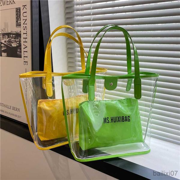 

other bags summer transparent shoulder bag large capacity waterproof composite tote bag seaside beach bag 2023 female, Black;red