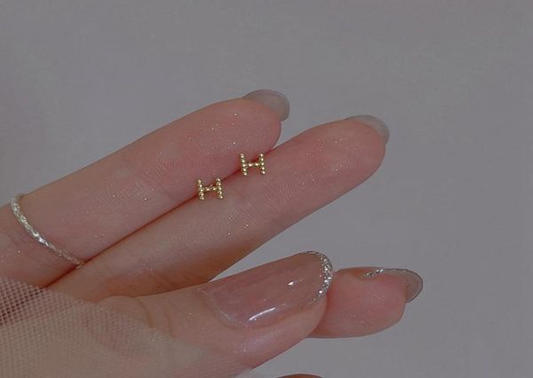 

women letter h ear studs mini 925 sterling silver needle earrings1481723