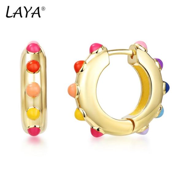 

laya silver hoop earrings for women 925 sterling silver simple design colorful original fine jewelry handmade enamel 2022 trend3112270729, Golden;silver