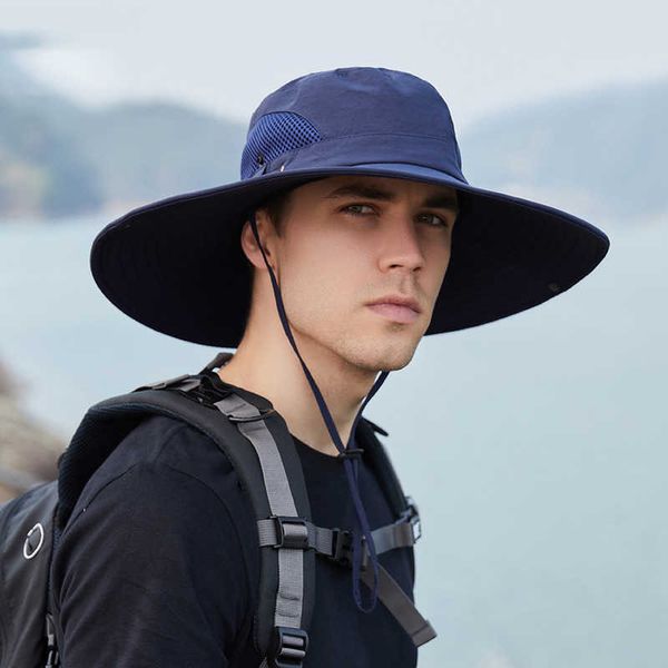 

wide brim hats 2023 fisherman hat men's summer hat big eaves sun shade outdoor hat mountain climbing sun breathable sun hat men's, Blue;gray