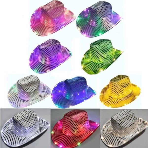 

party hats space cowgirl led hat flashing light up sequin cowboy hats luminous caps halloween costume