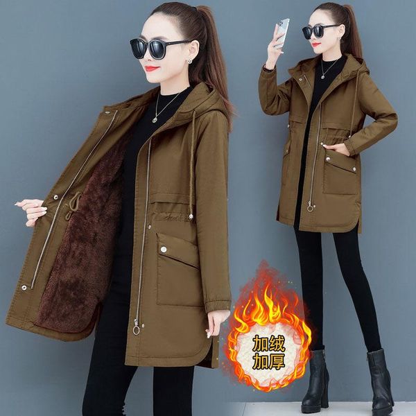 

leather plus size thick winter jacket with adjustable waist hooded cotton long coat plus velvet women's warm outerwear female parkas, Black