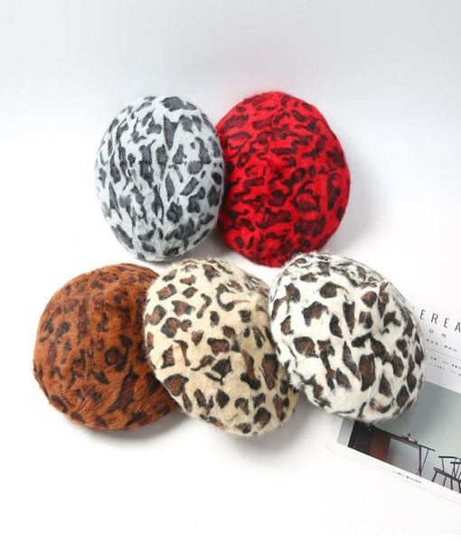 

treesea women fuzzy hair beret hat leopard berets warm berets cozy furry animal printed hair hats2202822, Blue;gray