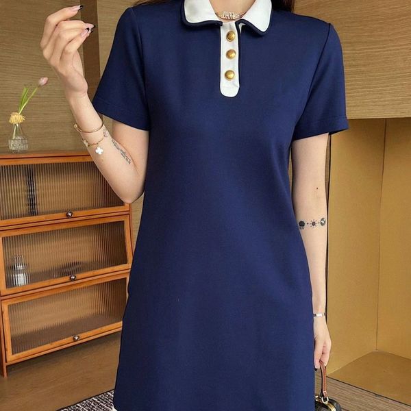 

2023 designers women lapel dress womens summer new polo collar fashion causal age-reducing loose a-line skirt x6v8#, Black;gray