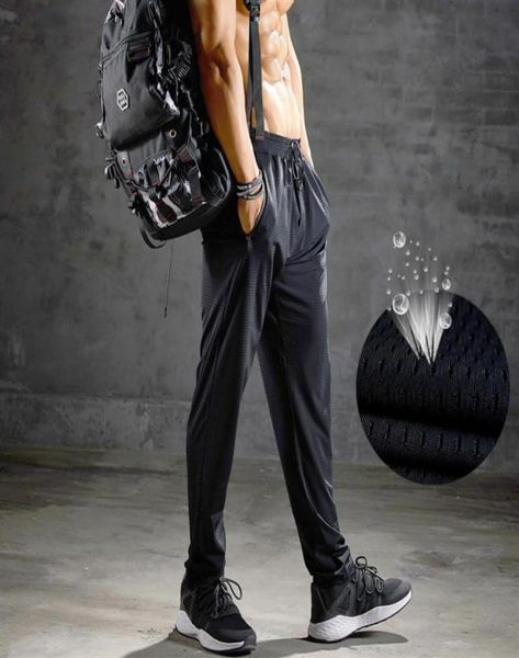 

running pants ice silk mesh workout black sweatpants slim fit quick dry breathable joggers men long gym sports fitness trousers2792056468, Black;blue