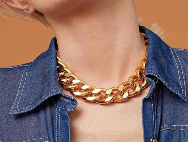 

punk miami cuban choker necklace collar statement hip hop big chunky aluminum gold color thick chain necklace women jewelry192f5964441, Golden;silver