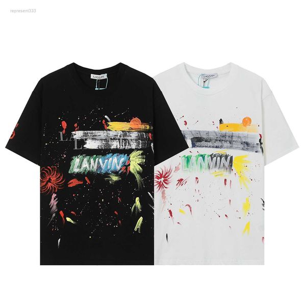 

new lanvin shirt speckle print loose round neck short sleeve versatile men and couple t-shirt fashion brand nmcm 1ekp, White;black