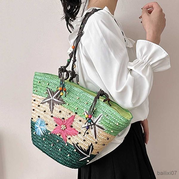 

other bags starfish summer beach straw bag handbags shoulder bags for women tote bags hand-embroidered beaded woven bag vacation, Black;red