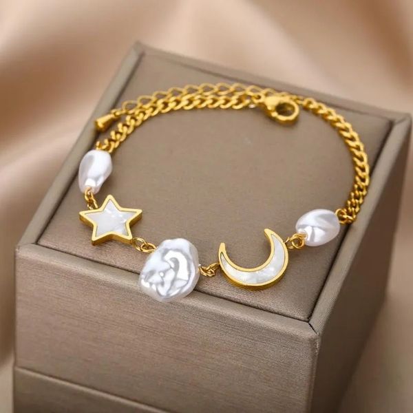

charm bracelets cute lovely star moon pearl for women gifts girls sweet jewelry female11111111111, Black