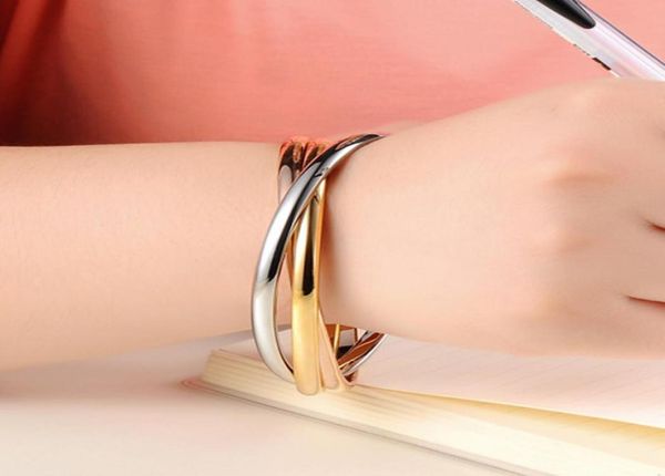 

316l stainless steel fashion 3 layer women bangle ladies bracelets girls three color pulseras jewelry2342224, Black