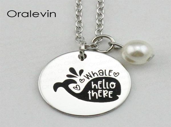 

whale hello there inspirational hand stamped engraved custom charm pendant necklace for trendy women jewelry 18inch 22mm 10pcs lot2306257, Silver