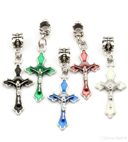 

100pcs enamel jesus cross crucifix charm pendants christian symbol alloy dangle bead for jewelry making necklace findings2423023, Bronze;silver