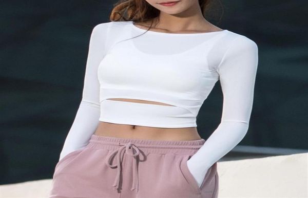 

bare midriff yoga shirt solid ballet yoga slimming workout tee long sleeve crop 2017 yoga t shirt dropship215d5827905, White;black