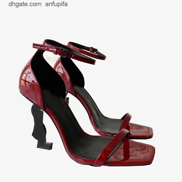 

designer high heels sandal slippers women fashion patent leather metal heel shoes womens luxury banquet sandal summer casual comfort shoe ys, Black