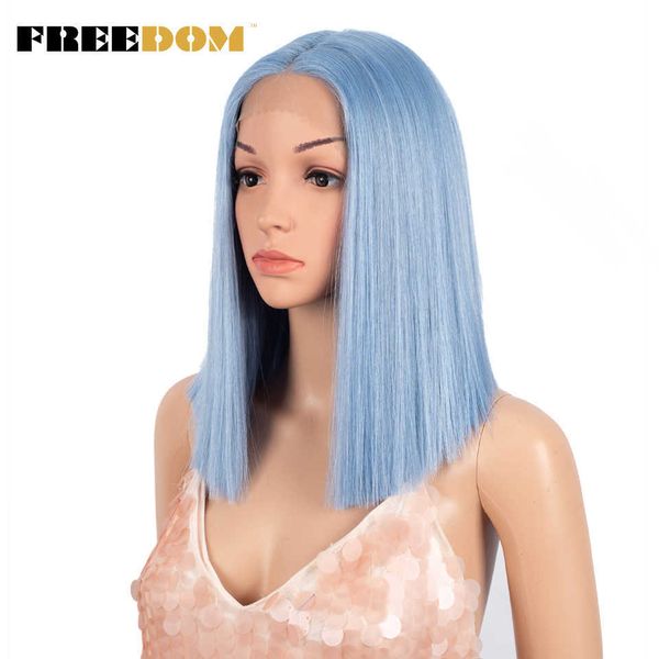 

women synthetic lace wig short bob straight 14 inch middle part wigs blue pink white color cosplay wigs for black women 230524, Black;brown
