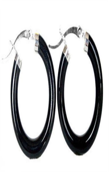 

new fashion black agate onyx 925 sterling silver snap closure hoop earrings6720213
