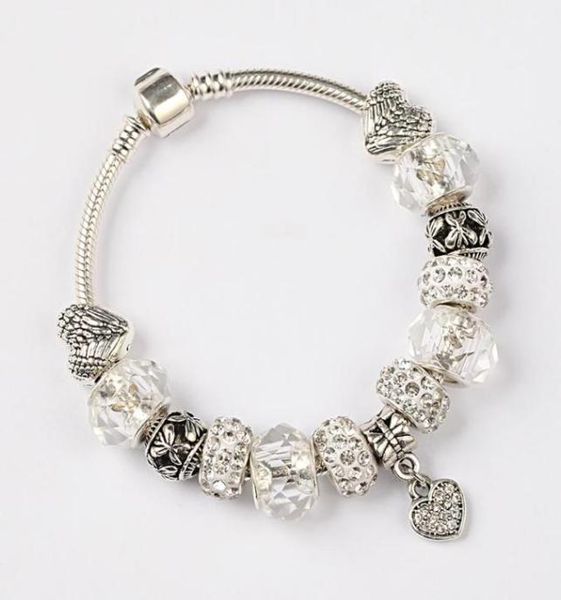 

charm bracelets leabyl classic simle series white crystal diy women bracelet bangle silver color heart flower bead5288728, Golden;silver