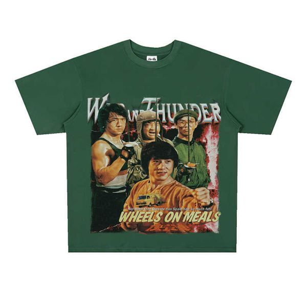 

hong kong classic martial arts action film fast food truck surrounding short sleeve american street t-shirt unisex, White;black