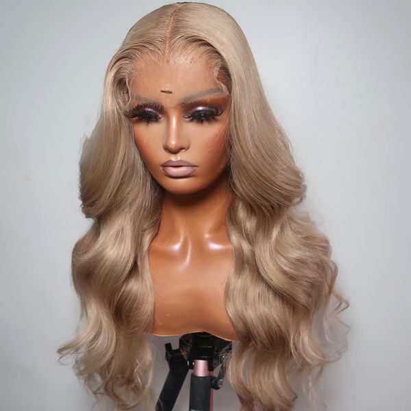 

26 inch long body wave honey blonde soft glueless synthetic lace front wig for women baby hair 180%density preplucked daily, Black