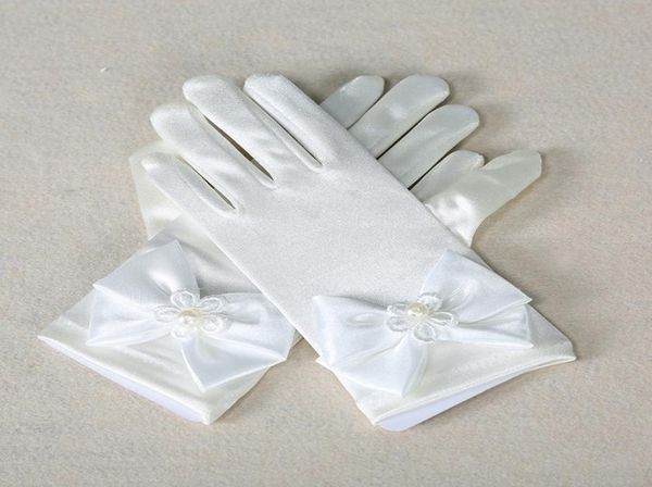 

flower girl children finger gloves bow princess dress white pink colors gloves  l size5017928