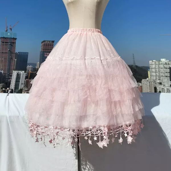 

moon star river mid length violent pink flower wedding lolita skirt brace fishbone carmen adjustable fluffy skirt brace sweet and lovely pri, White