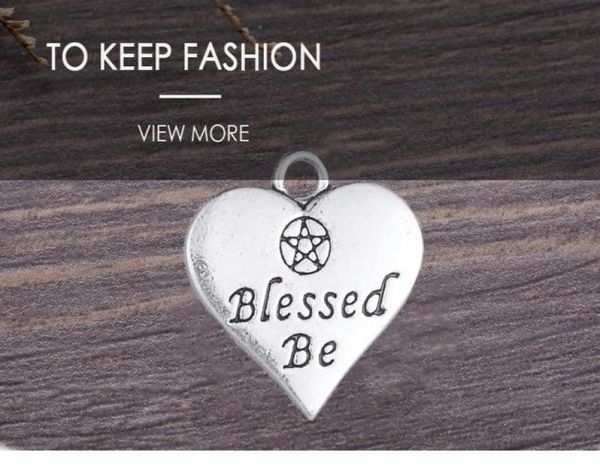 

heart charm double side letter blessed be wicca pentacle pentagram pendant for jewelry making antique silver tone4251303, Bronze;silver