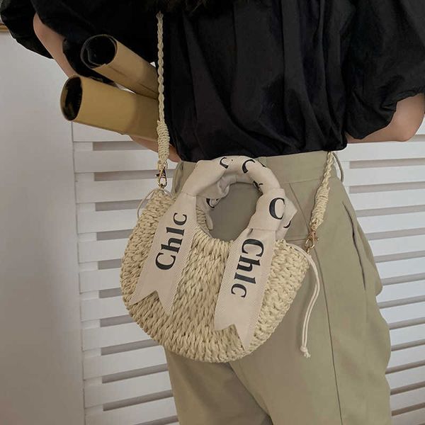 

straw bags totes fashion women's handbag designer alphabet scarf cross summer new woven beach luxury bag bags handbags women 230529