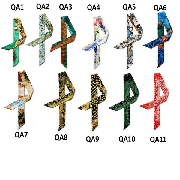

van gogh oil painting long tie small scarf headband bag handle binding ribbon double-sided printing decoration braided hair ribbon, Blue;gray