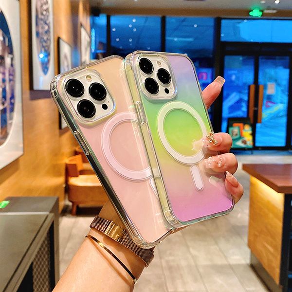 

luxury laser magnetic wireless charging clear phone case for iphone 13 12 11 pro max transparent bumper soft silicone back cover