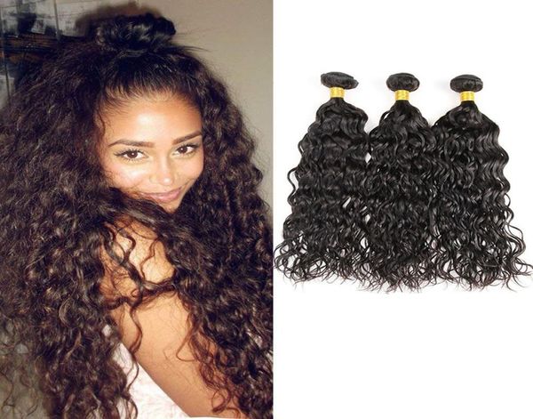 

indian raw virgin human hair 3 bundles hair extensions water wave natural black three pieces weet and wavy 828inch6505877