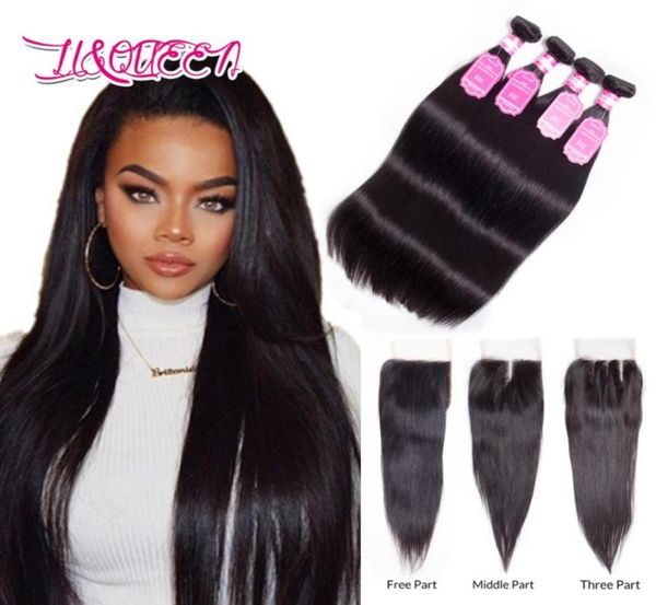 

brazilian virgin hair with closure straight bundles with lace closure 4x4 lace closure with 4 bundles hair extensions unprocessed37417462, Black;brown